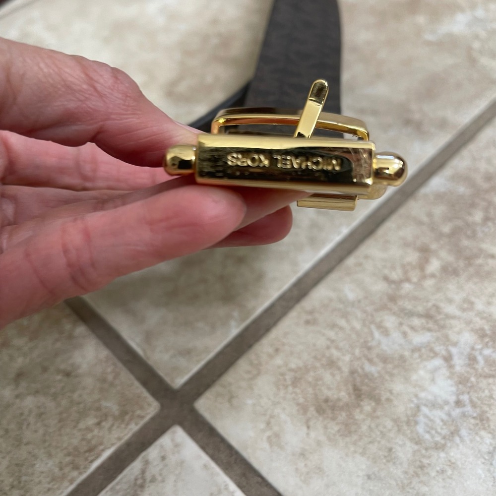Michael Kors Womens Monogram Logo Belt Brown Gold Tone Buckle meds/Lg 43/44 in" - Picture 2 of 8